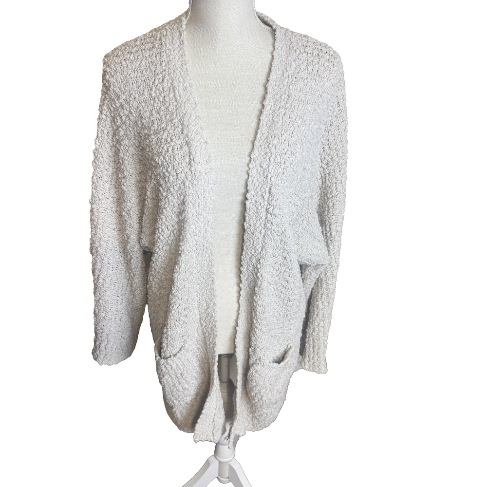 Bobeau Cream Cardigan Textured Knit chunky Sweater Coat sz L open front‎ duster